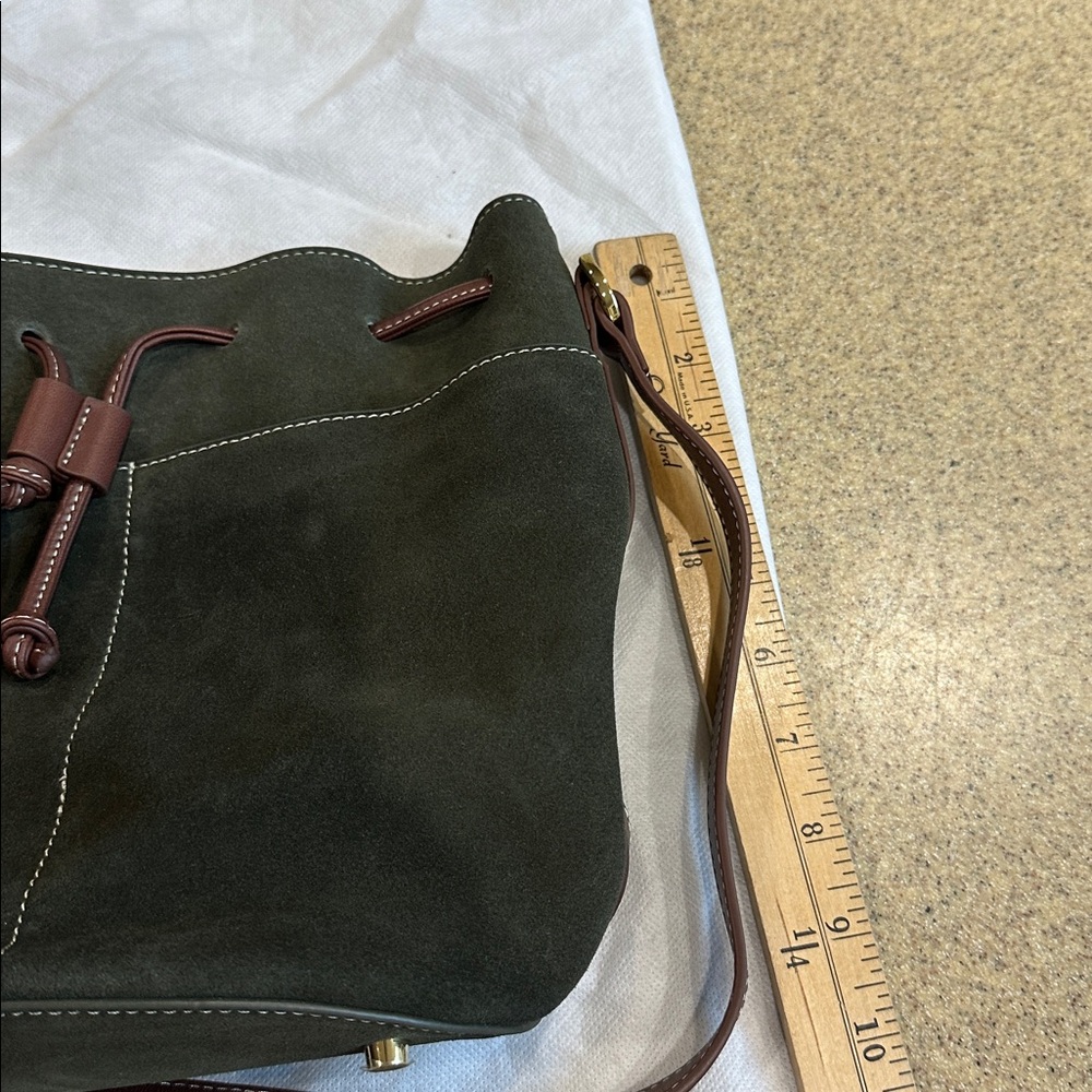 J McLaughlin Olive Suede Crossbody Bucket Bag. - Picture 8 of 9